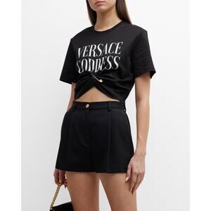 Versace T-Shirt Black Cotton Jersey Fabric Goddes Size 38